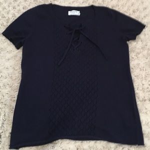 FRAME DENIM Short Sleeve Lace-Up Top